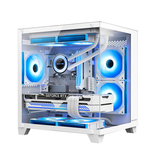 Huntkey V320 First Love Panoramic Sea View Room Case Desktop Computer Case (Double-sided tempered glass/left and right partitions/240 water cooling/7 fan positions/M-ATX motherboard) S900 Sandstorm Panoramic Edition-White