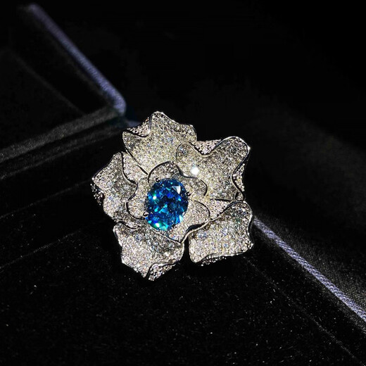 Fat Donglai's same style aquamarine ring customized full of diamonds Swiss blue topaz flower dove egg aquamarine zirconium