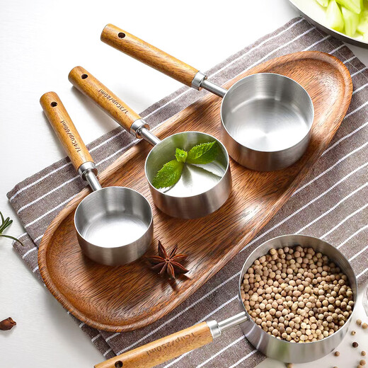 Pudding wooden handle stainless steel coffee measuring spoon 5/15ml baking measuring spoon set milk powder spoon seasoning scale measuring cup household 5ml-measuring spoon-gold