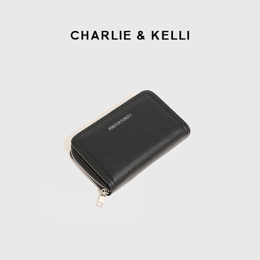 CHARLIE & KELLI官网 CK轻奢包包女包拉链短款多卡位女士2025新款卡包零钱包 黑色