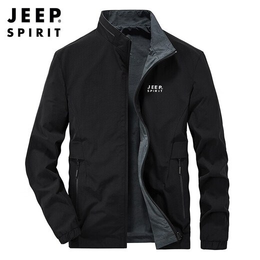 JEEP SPIRIT Jeep Jacket Men's Spring and Autumn Jacket Men's Reversible Stand Collar Casual Sports Men's Top Black XL