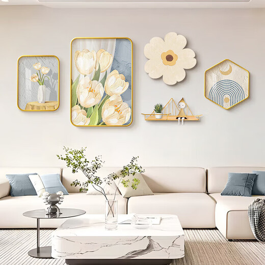 集简季北欧客厅装饰画温馨花卉奶油风组合壁画沙发背景挂画 恋恋花语