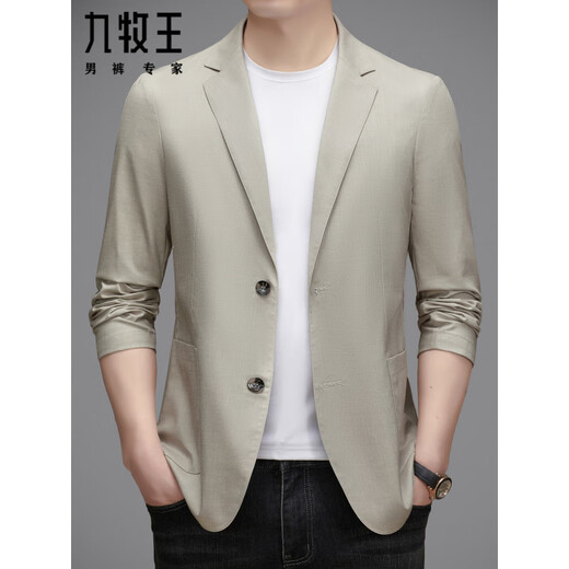 九牧王（JOEONE）西服外套男士高端商务休闲单西春秋新款天丝亚麻痞帅小西装 灰绿色 XL