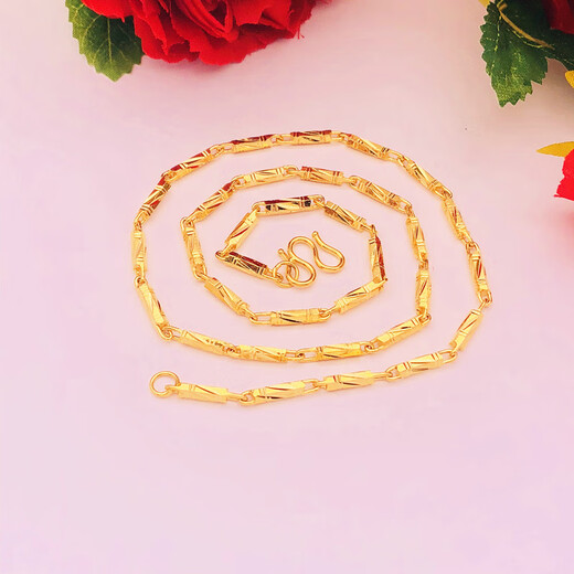 Fat Donglai's same Vietnamese sand gold necklace for men and women, 24k gold-plated gold hexagonal bamboo necklace, euro coin hard, 2.5 mm thick