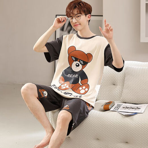 Langsha (Langsha) College-Student Pyjamas Sommer-Männer kurzärmelig reines Baumwoll-Dünne koreanischer Jugend-Sommer-Männer-Kleidung Highschool-Schüler Schlafstillstand q Kurzärmelige Männer 1396 Neue weiße L-Standard