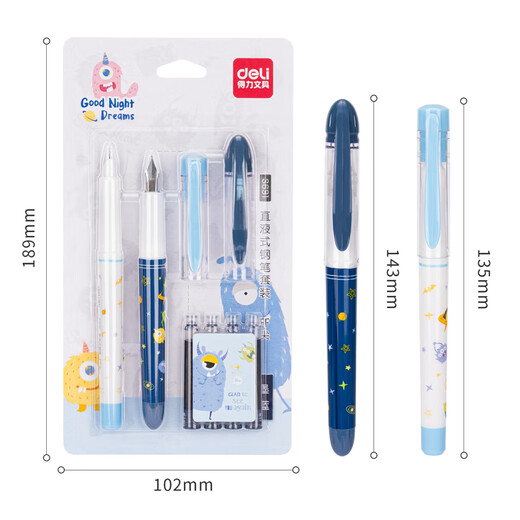 Deli Student Pen EF Tipp Austauschbare Tintenbeutel, korrekte Übung Stift Office Signature 1 helle Tipp + 1 Dunkle Tipp + 4 Tintenbeutel Tinte Blau S691 EF Tipp (ca. 0,38 mm)