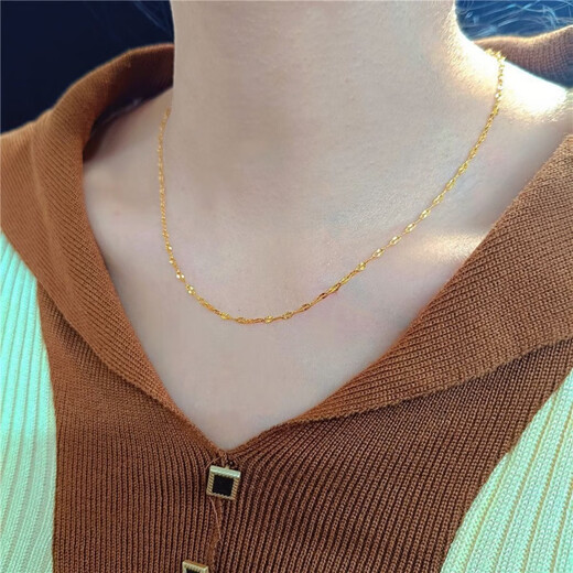 Zhijue pure gold 999 gold necklace for men and women, pure gold chain, clavicle chain, gold color water wave chain, gift for girlfriend, gold water wave chain 0.01g