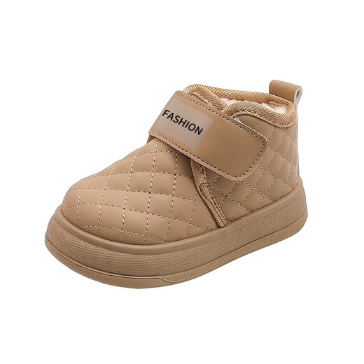 Lurang Song Baby Toddler Shoes Winter Infants and Toddlers Plus Velvet Warm Soft Sole Non-Slip Children's Cotton Shoes 0 to 3 Years Old Baby Shoes Khaki Color 25 Size 16cm Inner Length