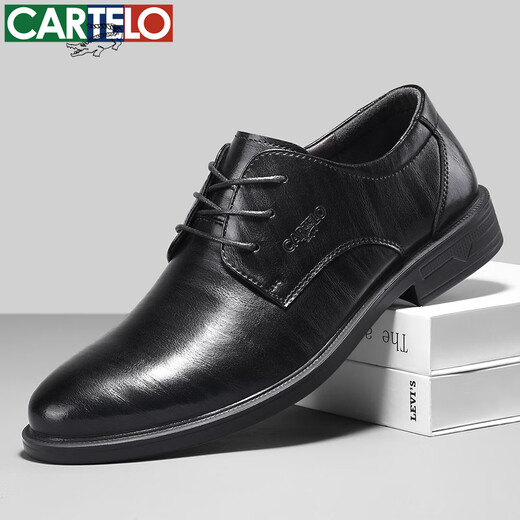 CARTELO crocodile leather shoes men's cowhide business casual soft sole soft leather suit formal derby shoes men 6260 black 42
