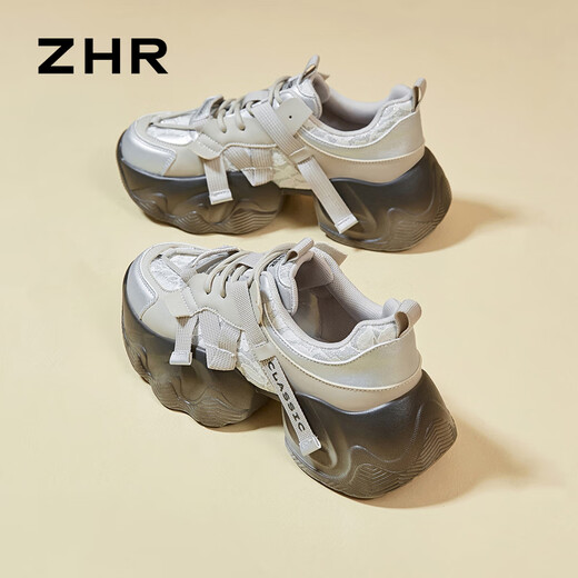
ZHR dad shoes for women retro thick sole heightened casual shoes for women light trendy comfortable women's shoes G677 gray 35