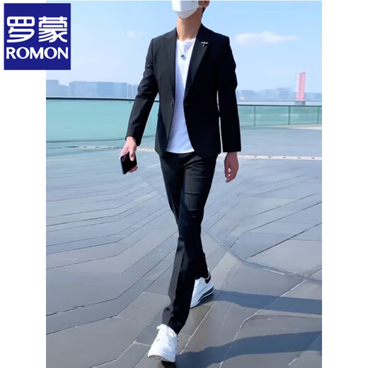ROMON high-end suit suit for men, business casual, versatile suit, two-piece suit, Korean version, slim fit groom's wedding dress, light gray two-piece suit (suit + pants) 2XL Recommendation 135Jin Jin is equal to 0.5kg -149Jin Jin is equal to 0.5kg