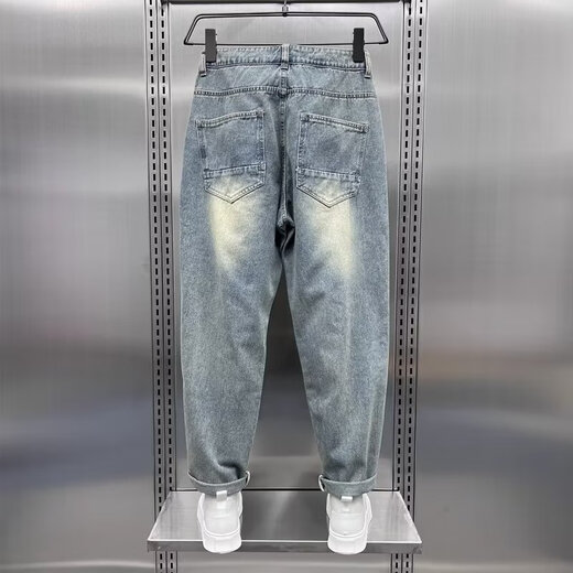 Trendy Männer zerrissene Jeans Herren Sommer dünner vielseitiger, schlanker gerade neun-Punkte-Casos-Hosen Trendige hübsche Marke Harem Pants Blue 36
