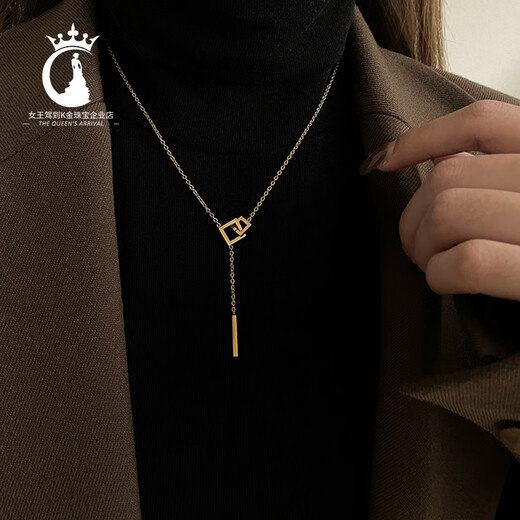 Shien 18K gold geometric square necklace for women's Chinese Valentine's Day gift new style not easy to fade clavicle chain fashion pendant sweater chain