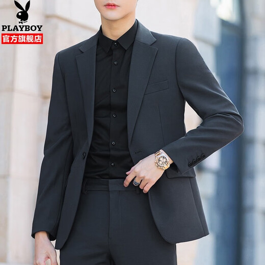 Playboy (PLAYBOY) casual suit men's autumn and winter new suit top men's slim casual Korean style jacket men's two-piece set black (single suit) XL 52
