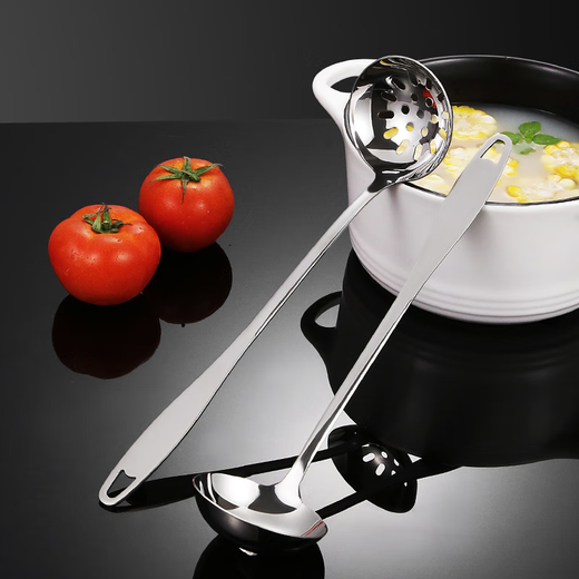 Yuqunhui thickened 304 stainless steel soup and porridge long-handled spoon household kitchen spoon (8 cm colander)