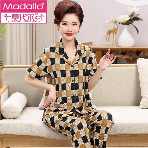 
Modal pajamas for women 2025 new summer cotton short-sleeved trousers for middle-aged and elderly mothers cotton home clothing set B9928 L-suggested 95-110Jin [Jin equals 0.5 kg]
