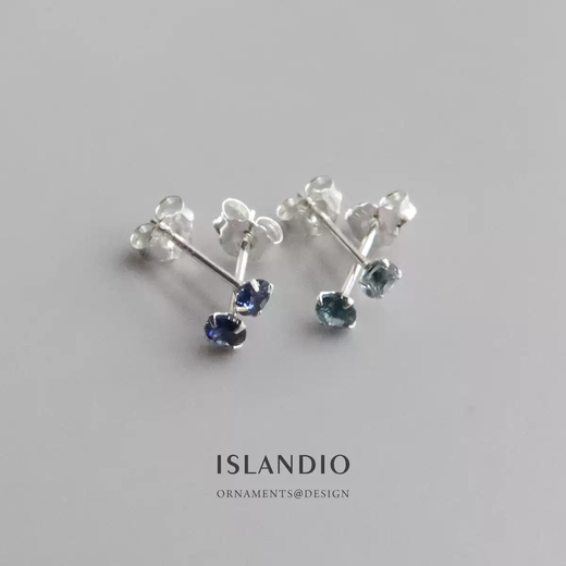 ISLANDIO natural tanzanite 3mm sapphire earrings London blue topaz mini sterling silver earrings for women Tanzanite 3mm | silver pair