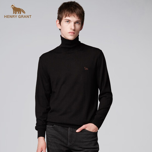 HENRY GRANT Henry Grant half turtleneck solid color versatile mid-collar turnable turtleneck men's red turtleneck warm black (QBY243111U211) One size fits all 46 (170/92A)