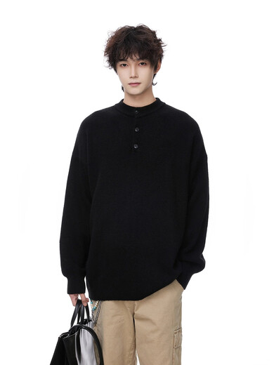 OEMG Gray Henley Collar Sweater Men's Autumn and Winter Trendy Retro Lazy Sweater Tops Warm Sweater Jacket Light Gray XL Recommended 110-130Jin Jin equals 0.5kg