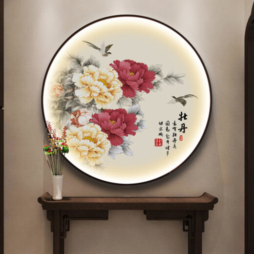 Paidan Xianmeng New Chinese Style Decorative Painting Round Luminous Painting Entry Hall Living Room Painting Landscape Painting Zen Tea Room Hanging Painting Ink Painting Spring Swallow Ink Bamboo - Aluminum Alloy Black Frame/Crystalline Porcelain Surface Diameter 50cm - No Light Style