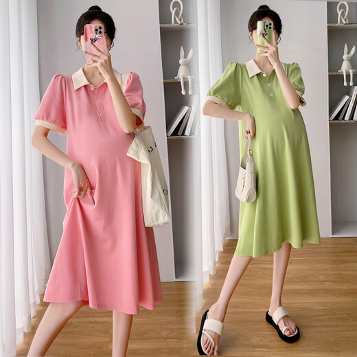 PREGNAND MUTTERITY KEID KEIS SUMMER 2025 Trendy Mutter Mutterschaftskleid Sommer Lapel T-Shirt Mode und locker großer Rockgrau XL (Empfohlen 125-145jin [Jin gleich 0,5 kg])