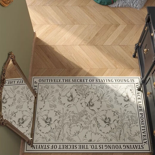 Yingzhu'er light luxury entry door floor mat, high-end feel foot mat, stain-resistant, no-wash PVC retro entry door mat, leather carpet cutting, medieval garden, curved 140X200CM, third generation texture leather