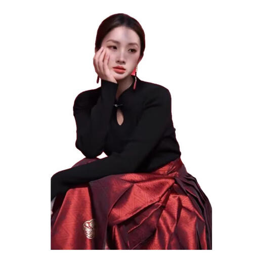 
DanZhuNa (DanZhuNa) red horse-faced skirt full set of 2024 New Year of the Dragon Year New Chinese dress Women's toast clothing Engagement dress Set 2679 Black top + Red horse-faced skirt M
