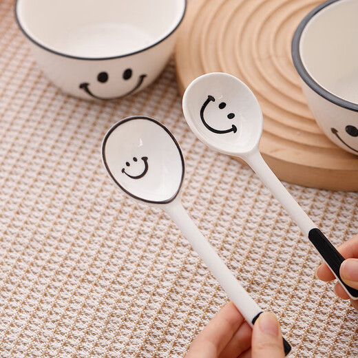 Super popular 4.75-inch rice bowl, large-capacity food supplement bowl, ceramic bowl, smiley face bowl, 2 bowls, 2 scoops