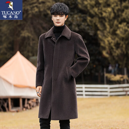 
Woodpecker (TUCANO) youth personality over-knee long imitation mink coat for men's autumn and winter Korean style trendy slim British tweed jacket 15688 gray M