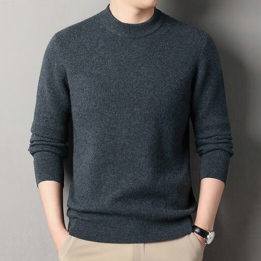 Deer King Optim 100 Pure Cashmere Sweater Men's Sweater 2025 Winter Thickened Warm Sweater Middle-aged Dad Half Turtle Collar Medium Green Gray M 165 Recommended Weight 100-120Jin Jin is equal to 0.5 kg