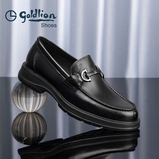 Goldlion Men's Loafers Leather Shoes Comfortable Slip-On Business Casual Shoes G550310452AAB-Black-40 Size