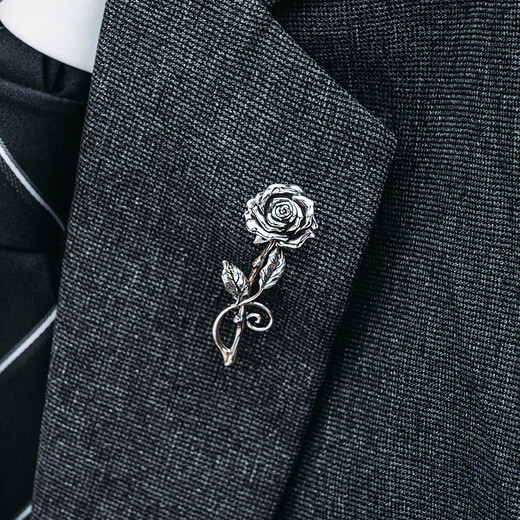 Mingyang Decorative Sea MYSH 925 silver rose brooch men's original retro high-end suit corsage pin birthday gift rose brooch + brand black gift box