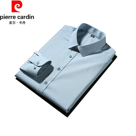 Pierre Cardin spring and autumn long-sleeved shirt men's business casual light luxury anti-wrinkle stretch bamboo fiber shirt formal solid color gray XL suitable for 125-140Jin Jin equals 0.5 kg