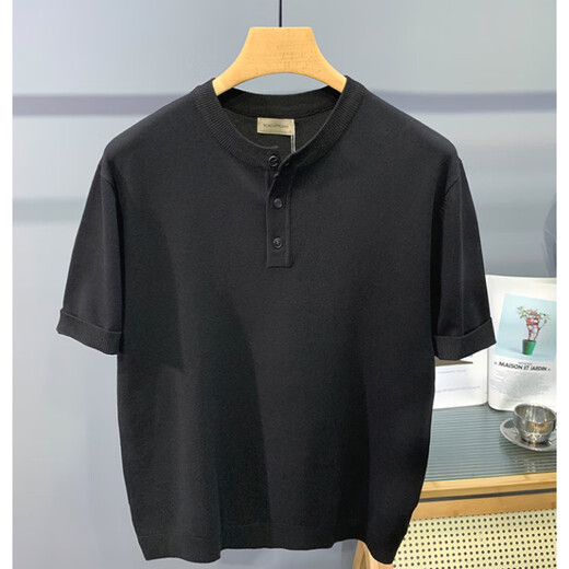 White mercerized cotton ice silk knitted henley shirt for men cool breathable slim short-sleeved sweatshirt half-button henley collar t-shirt cool silk knitted henley shirt white 3XL