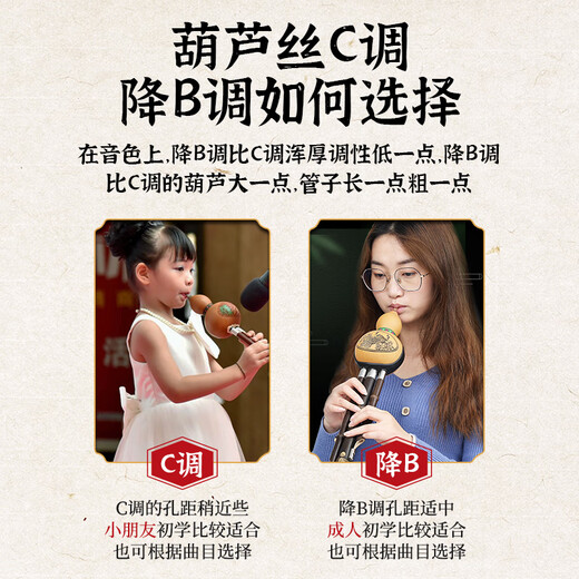 蓼风紫竹葫芦丝c调小学生专用初中儿童初学者降b调防摔葫芦丝乐器 防摔独奏款【红檀管】降B+盒