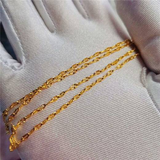 Zhijue pure gold 999 gold necklace for men and women, pure gold chain, clavicle chain, gold color water wave chain, gift for girlfriend, gold water wave chain 0.01g