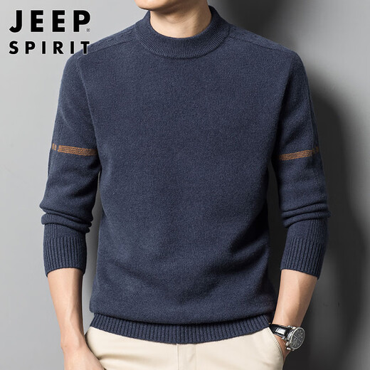 JEEP SPIRIT Jeep sweater men's autumn and winter high-end business casual sweater men's round neck bottoming shirt black gray XL