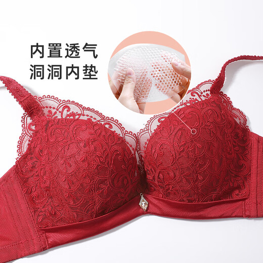 Eve's Show Zodiac Year Women's Red Underwear Set Push-Up Adjustable Lace Push-up Showing Breast Bra Panties Dark Red Set (3773) 85C /38C