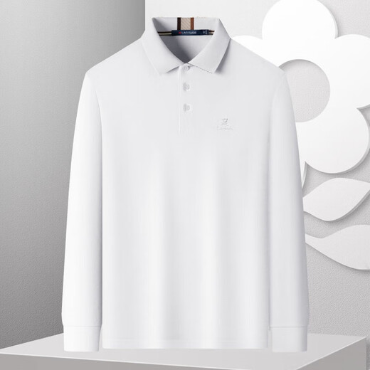 MONTAGUT pure cotton & classic lapel high-end long-sleeved polo shirt middle-aged business lapel men's T-shirt spring and autumn white M 48 170/88A 140Jin Jin equals 0.5 kg within