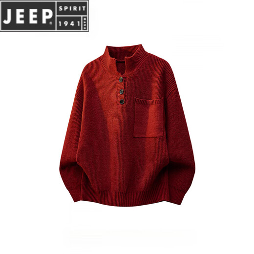 JEEP SPIRIT American burgundy Henry stand-up collar sweater men's autumn and winter retro lazy style sweater beige 3XL
