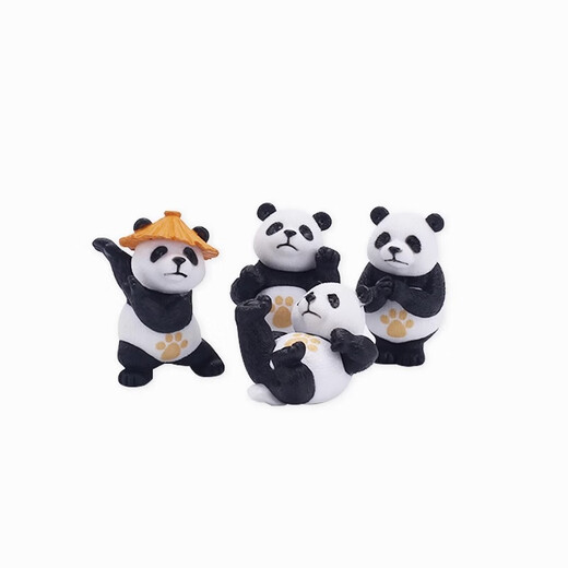 可爱迷你功夫熊猫模型仿真微缩玩偶卡通小摆件儿童过家家公仔玩具 摆件-武术熊猫-随机颜色1个装