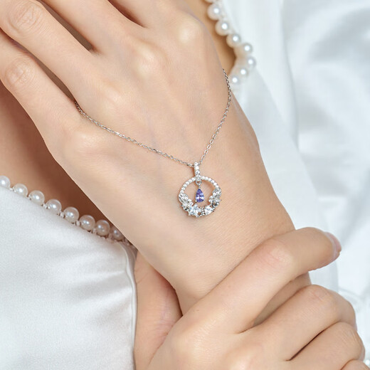 Yan's <Wangshu> original design tanzanite moon necklace sterling silver gentle star exquisite niche clavicle chain chain length about 40+4+4cm three sections adjustable