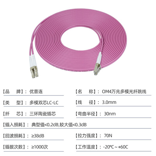 UPlian OM4 10,000 Gigabit Multimode Fiber Optical Jumper LC-LC Engineering Telecommunications Grade Dual-core LC Pig fiber 25G Switch Optical Fiber Module Connection Line Optical Brazing Line OM4 Multimode Dual-core LC-LC 5 meters