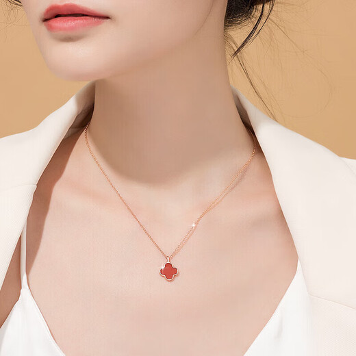 Grace Girl Light Luxury Four-leaf Clover Necklace Women's Fashion Jewelry Birthday and Valentine's Day Gifts for Girlfriend and Wife Practical and heart-warming Red Agate Four-leaf Clover Necklace + Brand Gift Box
