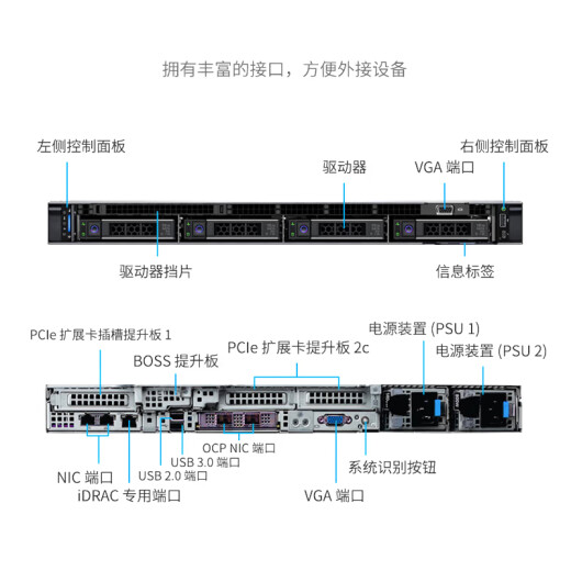 Dell PowerEdge R450 1U Rack Server Host de doble canal Base de datos de almacenamiento de alto rendimiento Virtualization Server 1 Gold Medal 5317 12 núcleos 3.0g 丨 Batería única 32 g de memoria 丨 3*4T a nivel empresarial 丨 H7555