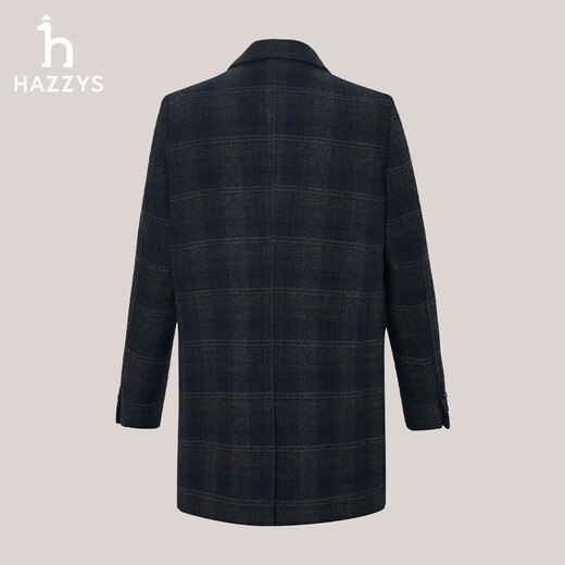 
HAZZYS men's winter mid-length woolen jacket wool blended plaid coat men's ABSZH0BDH31 Navy NV L (175/96A 48)