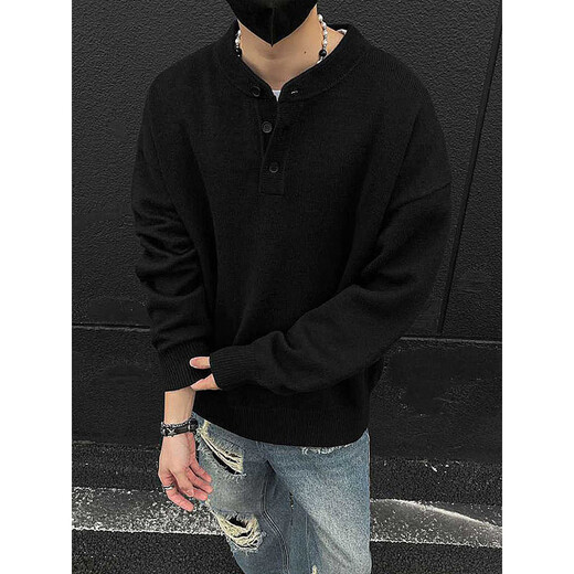 Katuchi American Henry collar sweater for men in spring and autumn, high-end lazy style bottoming sweater, trendy cleanfit inner wear, light gray L