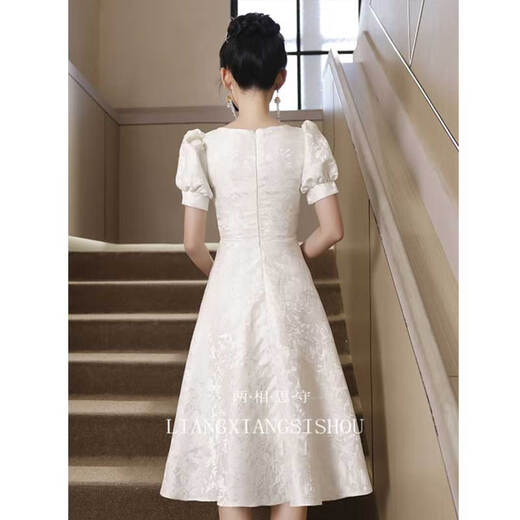 Seidler evening dress light luxury niche high-end engagement white daily wearable beautiful princess dress adult gift girl host off-white L (recommended 106-115 Jin [Jin equals 0.5 kg])