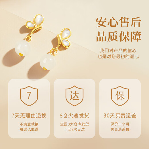 Zhen Shangyin China Gold Authorized Hetian Jade S925 Silver Earrings Women's Earrings Birthday Gift for Girlfriend and Wife