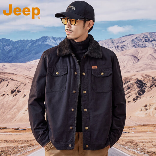 
Jeep (JEEP) American genuine Jeep high-end pure cotton lamb lint cotton coat for men's winter loose middle-aged and young jacket warm jacket Military green plush [same style in the mall] XL Recommendation 140-160Jin [Jin equals 0.5 kg]